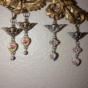 Angel Wing Heart Earrings - Silver and Gold